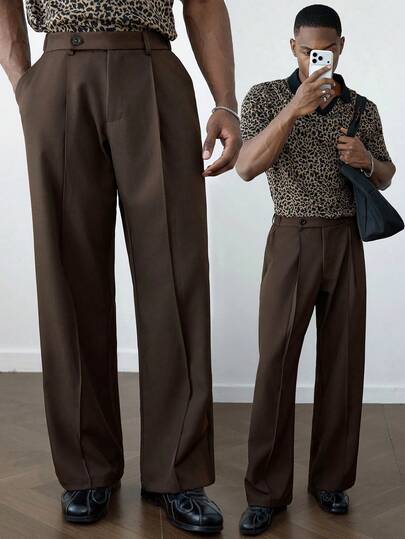 HUEFORM 加大码男士宽松休闲阔腿裤，复古棕色，采用抗皱面料，穿着或洗涤后可快速恢复平整，适合户外活动。