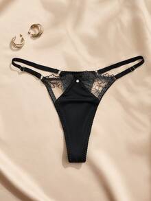 Charlaine 1 chiếc quần lót dây ren gợi cảm dành cho nữ, kiểu dáng lãng mạn Pháp. - màu đen - Xem 3
