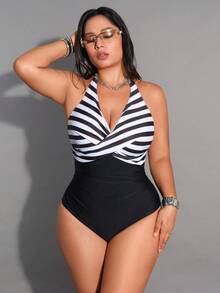 Shapewave Plus Size Women Elegant One-Piece Swimsuit - Black - View 4