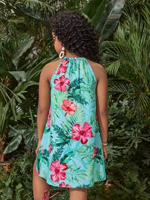 SHEIN Vestito casual da vacanza in chiffon con motivo floreale ditsy per ragazze pre-adolescenti - Multicolore - Visualizzare 2