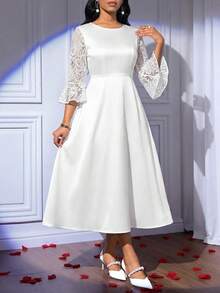 SHEIN Lady Đầm ren tay ngắn thanh lịch dành cho nữ - Nhiều màu - Xem 5