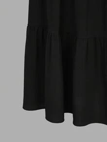 Girlism Falda larga bohemia blanca con volantes para adolescentes, cintura de bolsa de papel con volantes y dobladillo con volantes - Negro - Ver 6