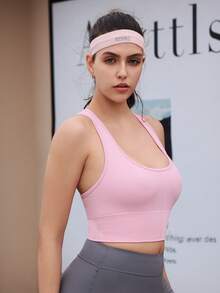 Yoga Basic Sujetador deportivo sin costuras de unicolor con espalda de tirantes - Rosa - Ver 5