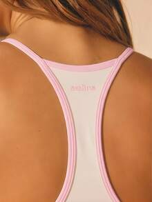 Aralina Leisurewear Racer Back Contrast Colour Tipping Tank Active Workout Top - White - View 4
