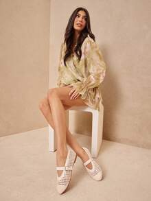 SHUZIA Ladies Elegant Woven PU Mary Jane Flats - Beige - View 4