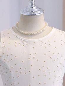 Đầm dự tiệc không tay cổ tròn bằng vải lưới hoa cho bé gái tuổi teen - trắng - Xem 6