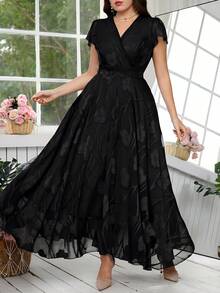 Reflora Vestido floral elegante para mujer de talla grande, vestido de invitada de boda de verano - Negro - Ver 5