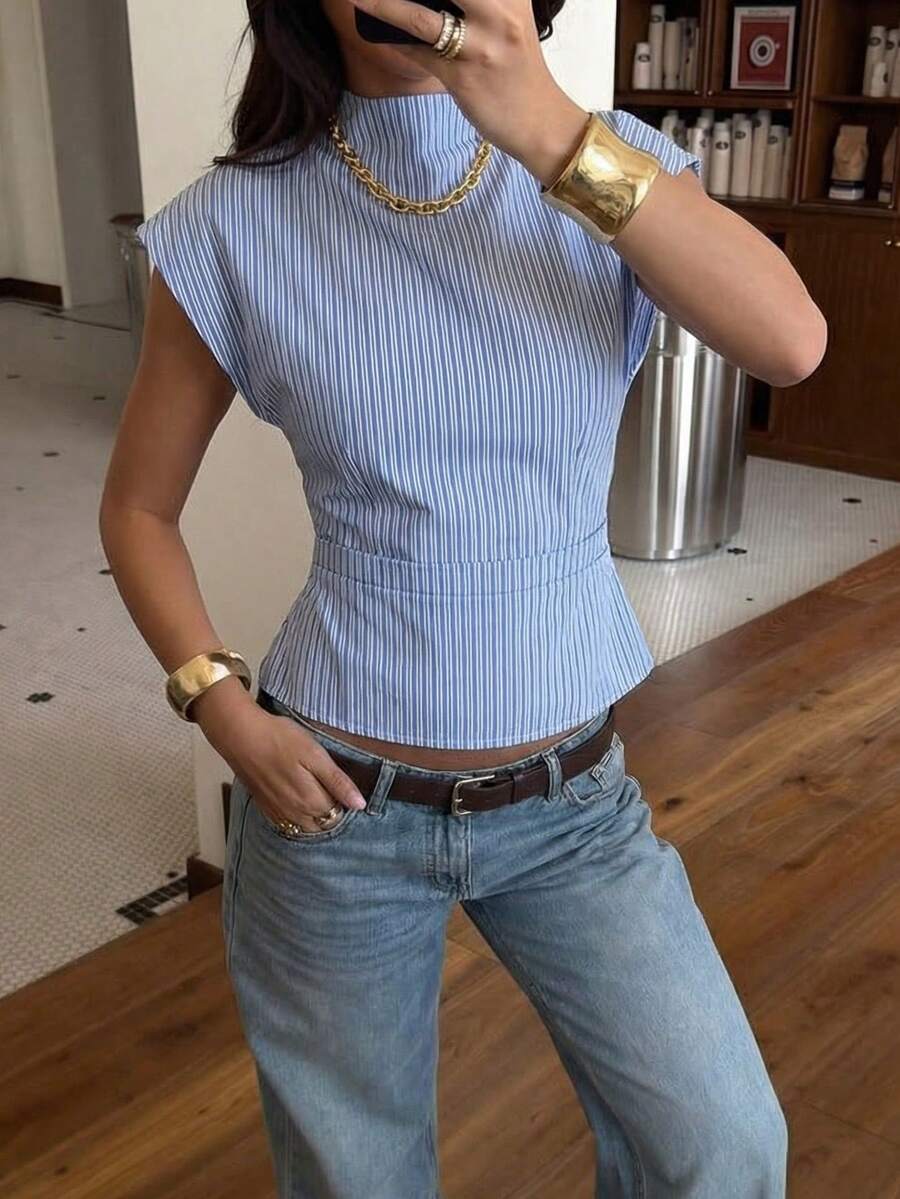 Firerie 褶皱领口、不对称袖子、侧边褶皱、收腰设计，杏色竹纤维亚麻女式衬衫，四季皆宜