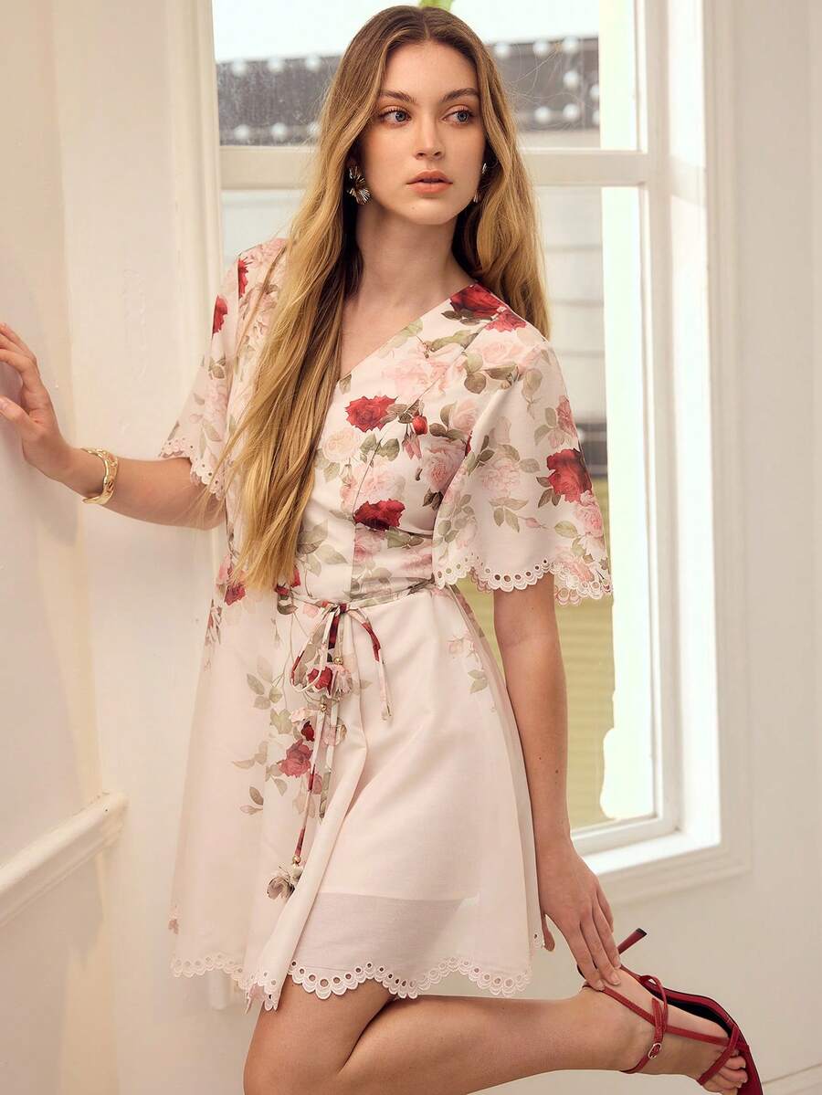 MOTF PREMIUM WOMEN'S ROMANTIC ELEGANT PRINTED LONG SLEEVE SHORT DRESS, SPRING/SUMMER - Multicolor - View 1