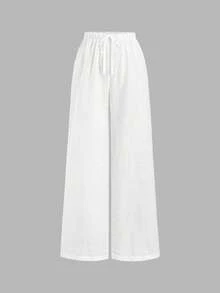 Sweetra Women's New Bowknot Embroidery Hollow Out Fabric Cute White Pants, Suitable For Spring, Summer, Autumn, Daily Wear, Commuting, Dating - White - View 1