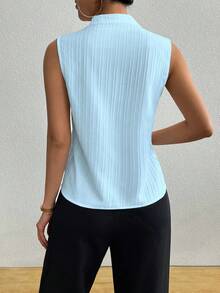 RosyDaze 女士纯色V领无袖休闲衬衫 - 淺藍色 - 查看 2