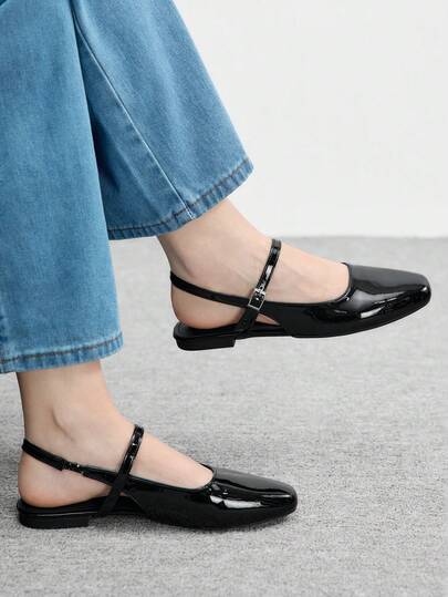 CUCCOO BIZCHIC Zapatos planos de mujer con suela suave, una correa y hebilla decorativa, punta cuadrada, adecuados para primavera y otoño