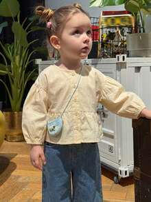 DAZY Toddler Girls' Round Neck Solid Color Casual Ruffle Hem Blouse, Spring/Autumn - Apricot - View 3