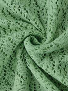SHEIN Franclia 新款简约夏日度假风优雅镂空波浪领性感吊带背心修身显瘦沙滩度假撞色无袖针织女式毛衣两件套 - 軍綠色 - 查看 5