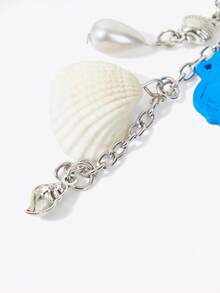 Viva Strut 1 pieza Llavero con cuentas estilo brisa marina, colgante con imitación de estrella de mar y conchas con flecos, colgante para bolso de vacaciones. - Azul - Ver 4