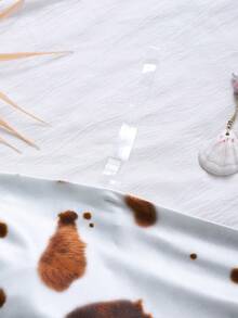 SHEIN 大童女孩白色動物印花不對稱針織細肩帶背心，夏季城市度假無袖不對稱下擺上衣，荷葉邊不對稱領口修身休閒襯衫 - 棕色 - 查看 11