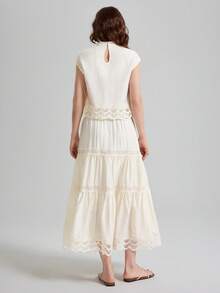 Ontre Áo kiểu nữ cổ đứng, viền ren tương phản. - Màu be - Xem 2