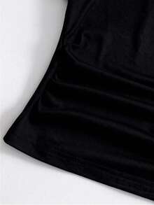 One Piece,Short Sleeve,Casual,Offset Print,Spring And Summer,Teen Girls' Summer Commuting Set, Sporty And Casual Straight-Leg Pants, Short-Sleeved Lightweight And Comfortable Two Pieces Set. - Black - View 3