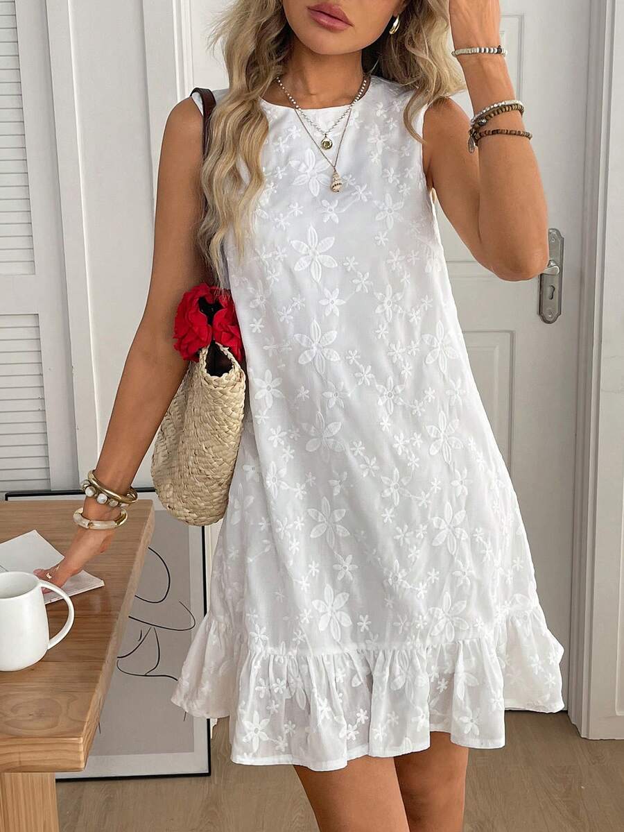 SHEIN LUNE 女款休閒刺繡無袖迷你洋裝，適合夏季度假、通勤與日常穿著，春季女裝度假穿搭，夏季休閒洋裝女款，夏季女裝穿搭