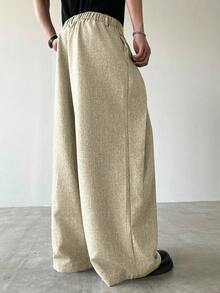 Manfinity Hypemode Men's Solid Color Casual Versatile Wide Leg Pants For Daily Wear Wide Leg - Apricot - View 2