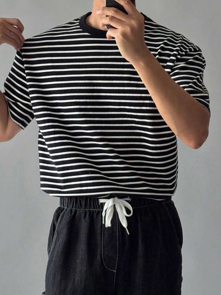 Men's Striped Colorful Short Sleeve T-Shirt, Summer