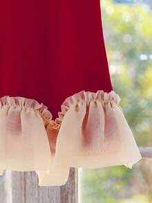 Baby Girls Winter,Wednesday,Black Dress,Baby Girl Round Neck Sleeveless Bowknot Decor Pearl Studded Contrast Color Pleated Ruffle Hem Dress Red Girls Dress With Pearls Red Dress For Girl Girls Pearl Dress Red Bow Dress For Girl - Red - View 6