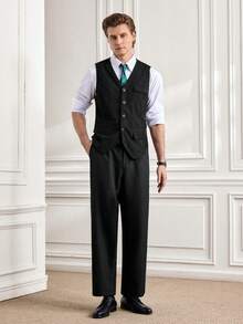 Officeau Herren Old Money schwarze Kordweste, für Business Formal/Abend - Schwarz - Übersicht 7
