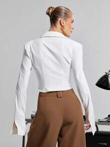 SHEIN Haute Áo sơ mi nữ dài tay kiểu dáng công sở sang trọng, cổ điển, gợi cảm, có gọng ở vai, dành cho nữ. - trắng - Xem 2
