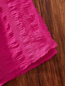 少女款紫红色蝴蝶结装饰露背吊带裙 - 玫紅色 - 查看 3