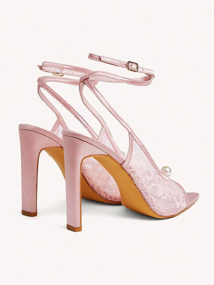 CUCCOO CHICEST Women Shoes Pink Satin Satin Lace Splicing Pearl Decoration Fashion Elegance Temperament Pointed High Heel Sandals