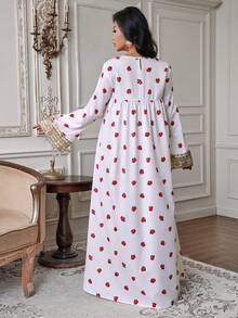 Al Najma Đầm maxi Thổ Nhĩ Kỳ dành cho nữ và áo abaya truyền thống Ả Rập. - Màu be - Xem 5