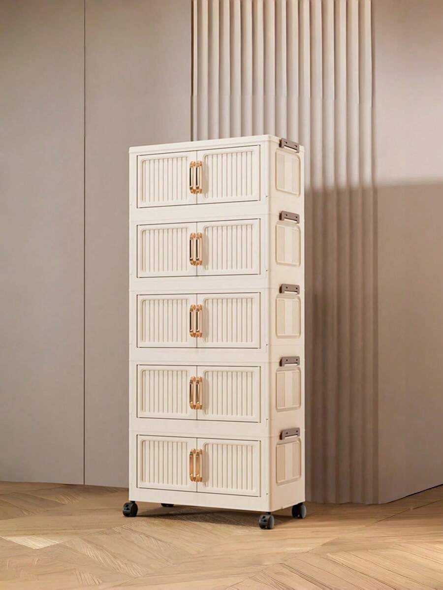 1PC Multi-Layer Plastic Detachable Folding Stackable No-Installation Required Closet Organizer Portable Wardrobe Grey Storage Cabinet Suitable For Living Room Bedroom Kitchen Space-Saving Multi-Functional Home Organizing Rack - Multicolor - View 1