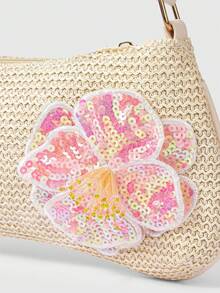 Fairycore Bộ túi xách và phụ kiện đi biển đan móc họa tiết hoa, túi đeo chéo nữ thời trang cá tính theo phong cách khu nghỉ dưỡng biển với họa tiết vỏ sò và ren. - Túi cỏ dính hoa hồng sao biển - Xem 5