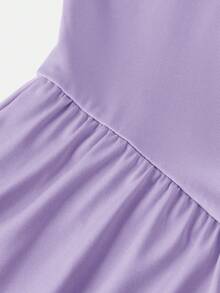 SHEIN Young Girl Solid Color Flared Skirt With Pockets Jumpsuit - Purple - View 3