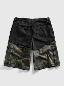 ROMWE MEN Street Life Men's Camouflage Patchwork Loose Denim Shorts - Black - View 3