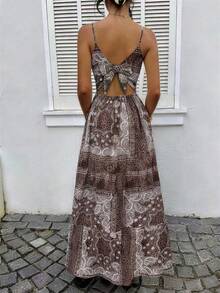 EMERY ROSE Đầm hai dây buộc phía trước, họa tiết paisley, hở lưng, thích hợp cho nữ, mùa hè, đi nghỉ mát. - Volcanic Gray - Xem 2