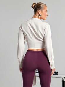 Hauture Beige Autumn Seksi Elegant Night Out Women's Twist Pleated Long Sleeve Shirt, Old Money Corporate Core Office Styling, Versatile Casual Daily Blouse - Apricot - View 5