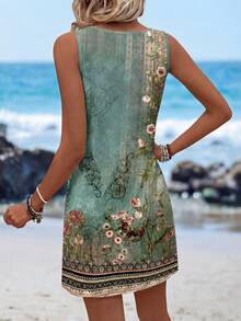 SHEIN LUNE 女式花卉印花修身无袖连衣裙，夏季 - 白色 - 查看 2