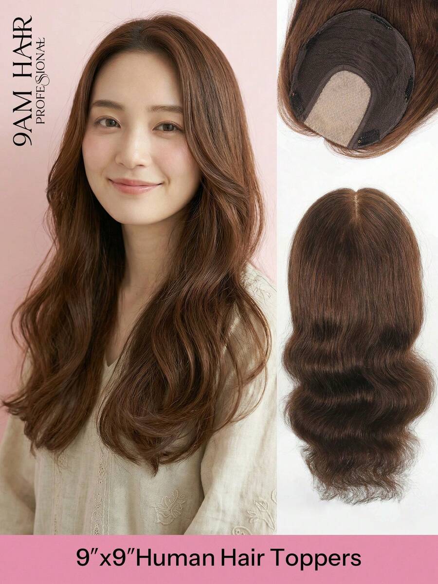 ZERO-NET 14 Inch Human Hair Toppers For Women, 9x9 Large Base Light Brown, Hair Pieces For Thinning Hair, Perfect For Daily And Party Use - S4 - View 1