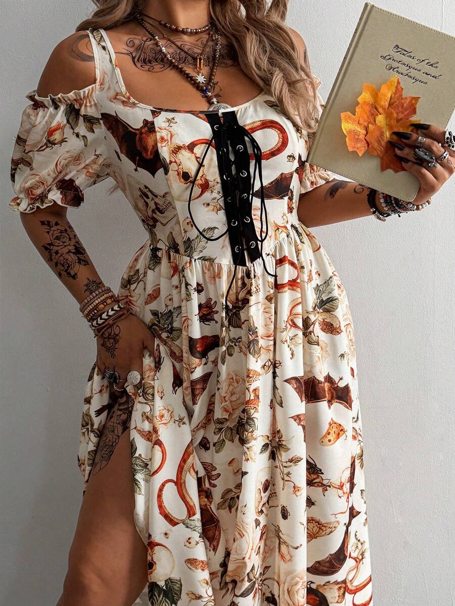 Whyspr Plus Size Spring/Summer Animal & Floral Print Elastic Waist Dress - Multicolor - View 1