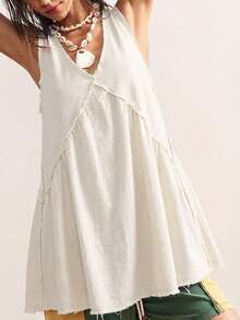 Bohemela 大码女式V领无袖牛仔连衣裙 - 杏色 - 查看 6