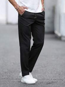 Manfinity Homme Plus Size Men's Solid Color Casual Pants, Versatile - Black - View 6