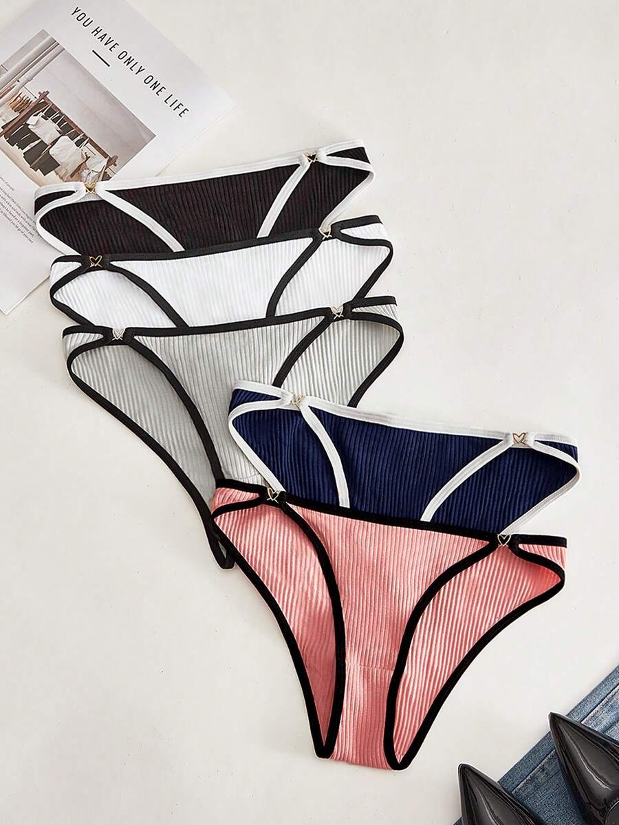 5pack Contrast Binding Ribbed Knit Panty - Multicolor - View 1