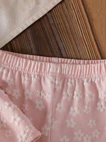 SHEIN Bộ đồ mùa hè dễ thương cho bé gái gồm áo sát nách hoa hồng và quần, trang trí nơ, phù hợp cho sinh nhật 2 tuổi, dã ngoại và du lịch - Hồng - Xem 6