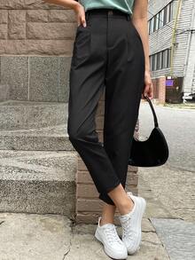 DAZY Women's Business Casual Plain Tapered Dress Pants - Black - View 3