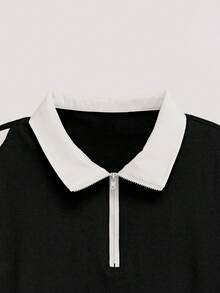 Open Phase Áo Polo nam cổ bẻ nửa khóa kéo phối màu tương phản, phong cách retro Mỹ, unisex, dáng rộng thoải mái, thích hợp cho trang phục mùa hè – Phù hợp cho mặc hàng ngày và các kỳ nghỉ hè. - màu đen - Xem 3