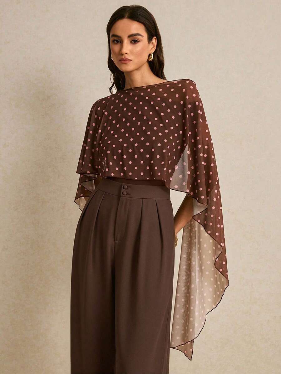 Poéselle 女士时尚通勤波点印花拼接连体衣