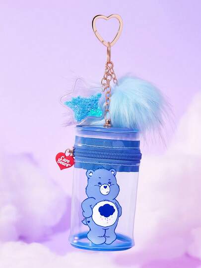 SHEIN X Care Bears 1 Transparent Pvc Material Cute Cartoon Printed Change Bag, Sequined Star Decoration, Hairball Decoration, Can Store Change, Lipstick, Paper Towels, Keys And Personal Collection, Suitable For Women, Men And Students, With Buckles To Hang On The Bag, Cheer Bear, Share Bear