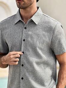 Mercer Haus Men's Linen Striped Short-Sleeved Shirt For Daily Commute In Summer , Suitable For Summer Tropical Holiday Vacation In Hawaii. - Grey - View 6