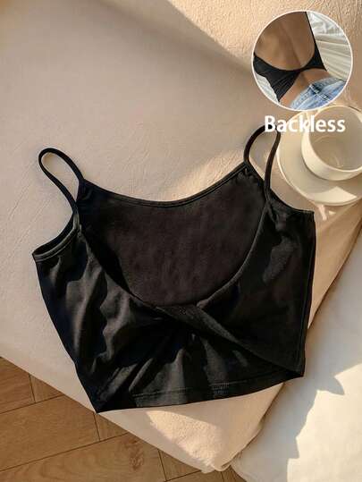 Comfortcana Women's Solid Color Casual Fitted Backless Camisole